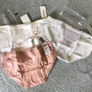 Soma Lace Trim Panties Trio in Cream, Pink, and Stripes